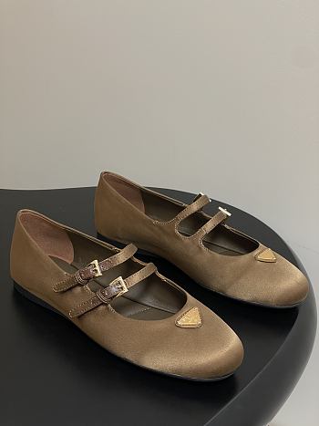 Okify Prada Brown Silk Satin Ballet Shoes With 2 Straps 