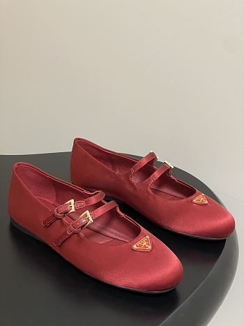 Okify Prada Red Silk Satin Ballet Shoes With 2 Straps 