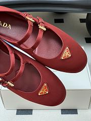 Okify Prada Red Silk Satin Ballet Shoes With 2 Straps  - 6