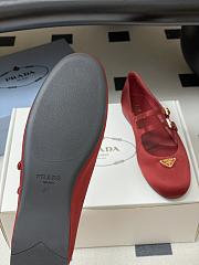 Okify Prada Red Silk Satin Ballet Shoes With 2 Straps  - 4