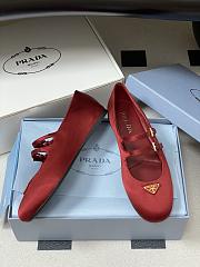 Okify Prada Red Silk Satin Ballet Shoes With 2 Straps  - 5