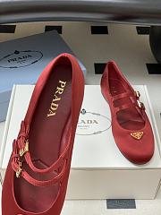 Okify Prada Red Silk Satin Ballet Shoes With 2 Straps  - 2