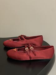 Okify Prada Red Silk Satin Ballet Shoes With 2 Straps  - 3