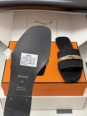 Okify Hermes Giulia Slides In Black With Brown Strap 5cm - 2