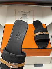 Okify Hermes Giulia Slides In Black With Brown Strap 5cm - 3