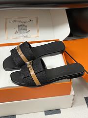 Okify Hermes Giulia Slides In Black With Brown Strap 5cm - 4
