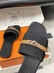 Okify Hermes Giulia Slides In Black With Brown Strap 5cm - 5