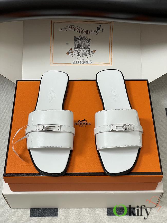 Okify Hermes Giulia Slides In White 5cm - 1