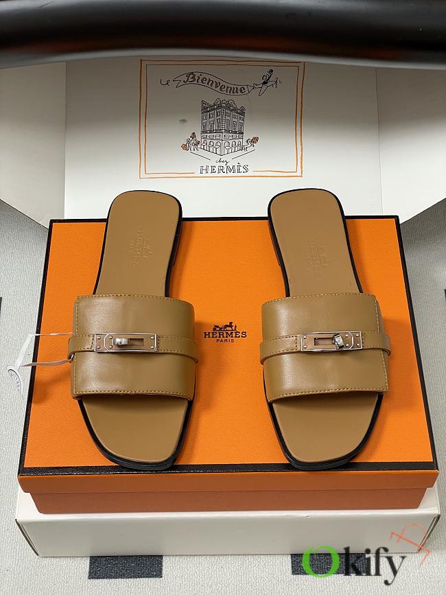 Okify Hermes Giulia Slides In Brown 5cm - 1