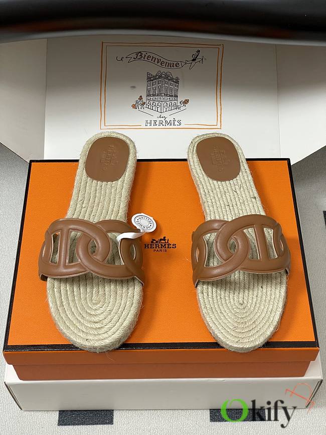 Okify Hermes Famosa Espadrilles Slides In Brown  - 1