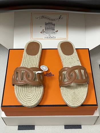 Okify Hermes Famosa Espadrilles Slides In Brown 