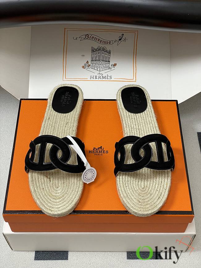 Okify Hermes Famosa Espadrilles Slides In Black - 1