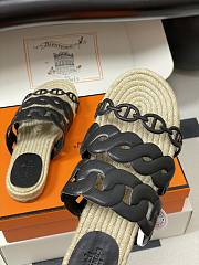 Okify Hermes Gwen Espadrilles Slides In Black  - 5
