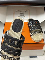 Okify Hermes Gwen Espadrilles Slides In Black  - 4