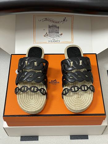 Okify Hermes Gwen Espadrilles Slides In Black 