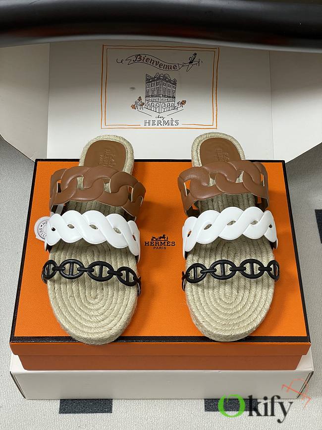 Okify Hermes Gwen Espadrilles Slides In Brown  - 1