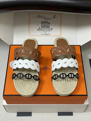 Okify Hermes Gwen Espadrilles Slides In Brown 