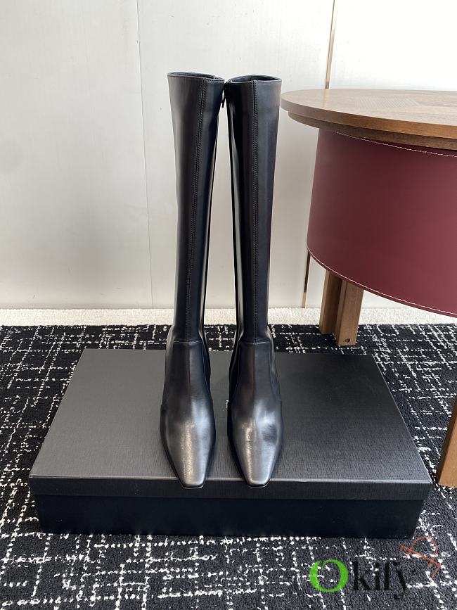 Okify YSL Side Zipper High Heel Boots In Black  - 1