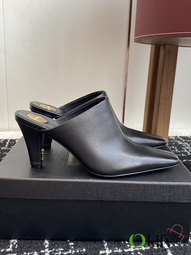 Okify YSL Black Leather Heeled Mules  - 1