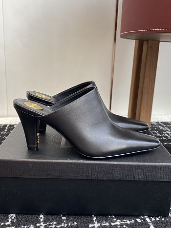 Okify YSL Black Leather Heeled Mules 