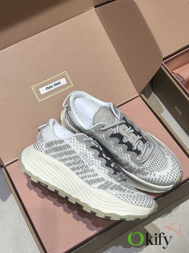 Okify MiuMiu Technial Fabric Sneakers In Gray  - 1