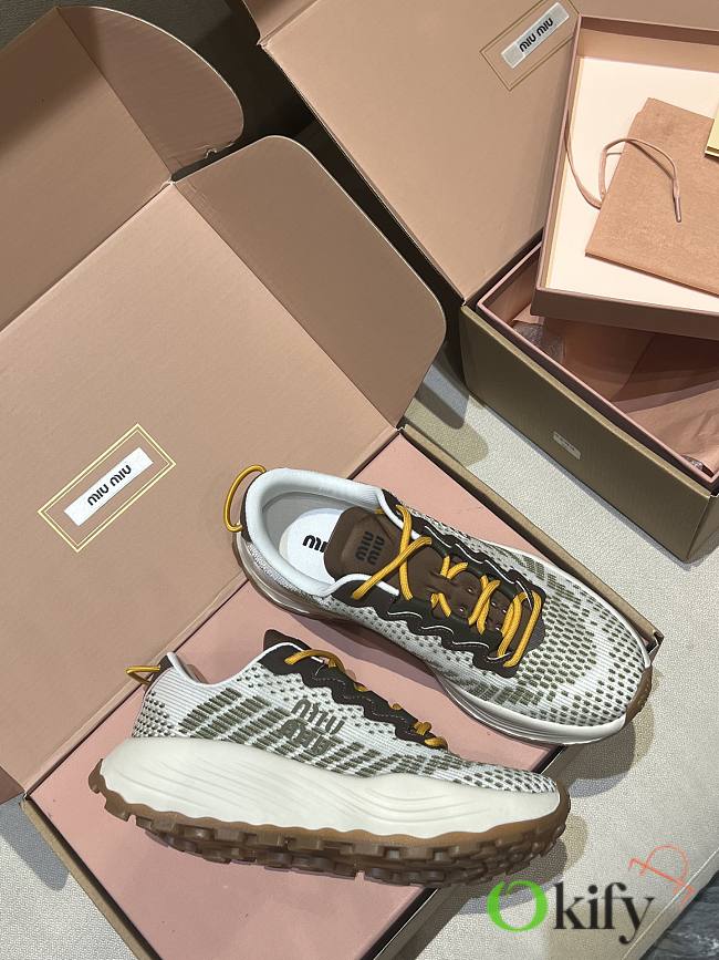 Okify MiuMiu Technial Fabric Sneakers In Brown - 1