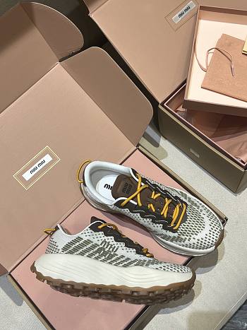 Okify MiuMiu Technial Fabric Sneakers In Brown
