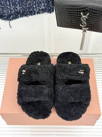 Okify MiuMiu Fur Sandals In Black 