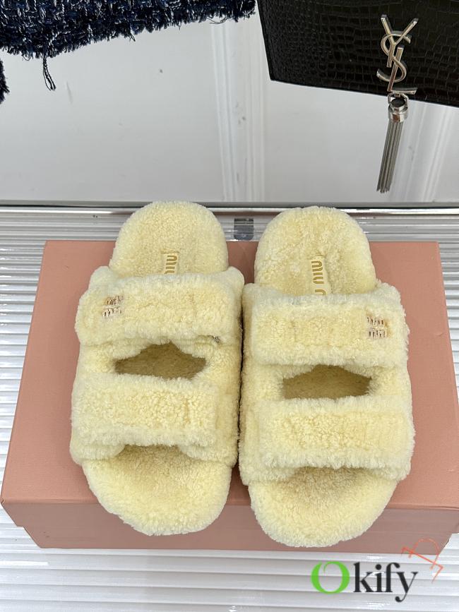 Okify MiuMiu Fur Sandals In Light Yellow   - 1