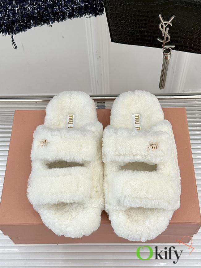 Okify MiuMiu Fur Sandals In White - 1