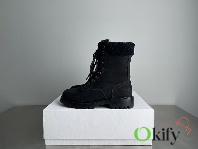 Okify Celine Suede Ankle Boots With Fur Trim In Black - 1