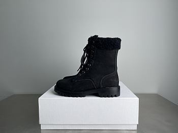 Okify Celine Suede Ankle Boots With Fur Trim In Black