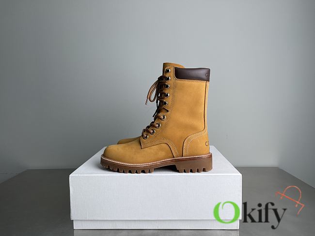 Okify Celine Suede Ankle Boots With Fur Trim In Yellow  - 1