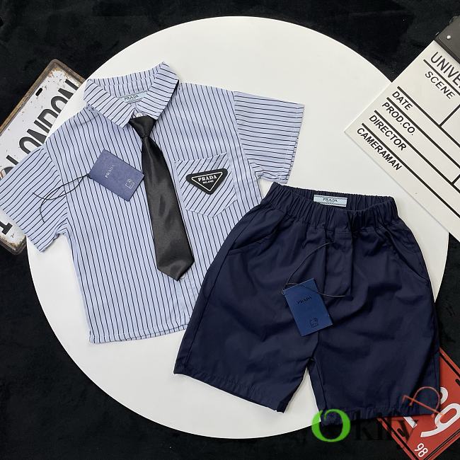 Okify Prada Set Of Blue Shirt And Shorts For Kids  - 1