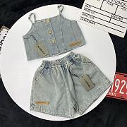 Okify Balenciaga Set Of Denim Top And Shorts For Kids - 6