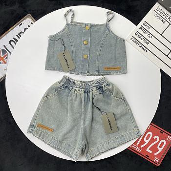 Okify Balenciaga Set Of Denim Top And Shorts For Kids
