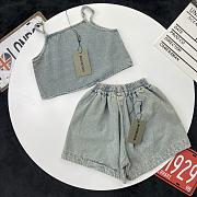 Okify Balenciaga Set Of Denim Top And Shorts For Kids - 3