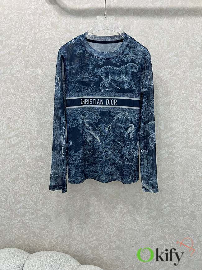 Okify Dior Mesh Bottoming Shirt In Blue  - 1