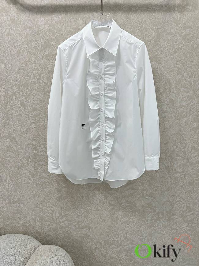 Okify Dior White Ruffle-Front Shirt  - 1