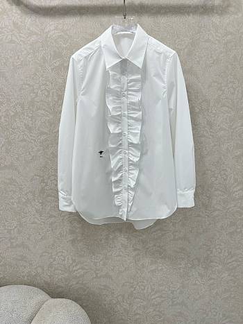 Okify Dior White Ruffle-Front Shirt 
