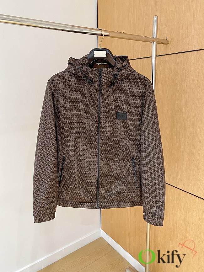 Okify Fendi Light Padded Hooded Jacket In Brown  - 1