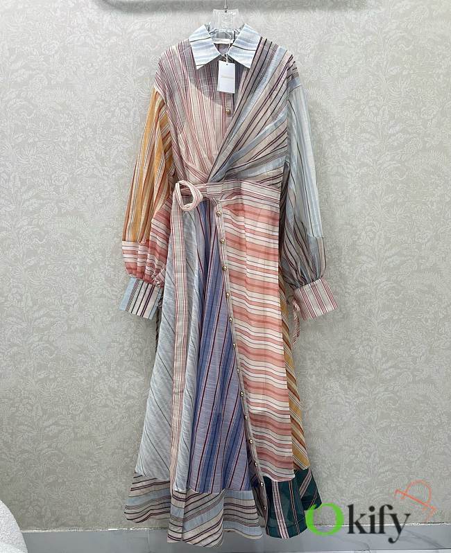 Okify Zimmerman Multicolor Striped Midi Shirt Dress  - 1