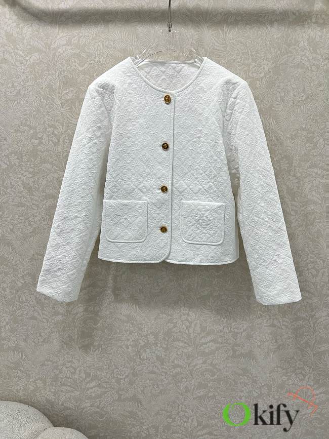 Okify Celine Twill Cotton Jacquard Jacket In White  - 1