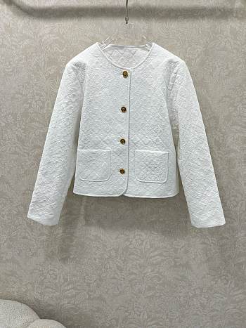 Okify Celine Twill Cotton Jacquard Jacket In White 