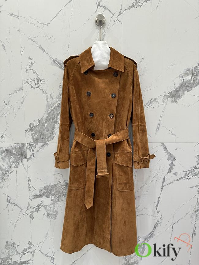 Okify YSL Dark Brown Suede Trench Coat  - 1