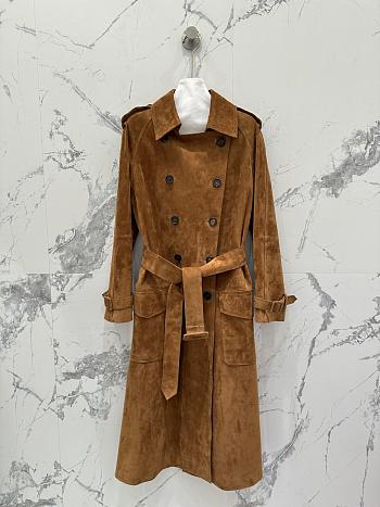 Okify YSL Dark Brown Suede Trench Coat 
