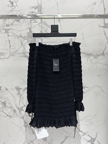 Okify YSL Quilted Pleated Long-Sleeve Dress In Black