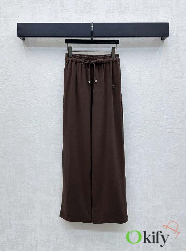 Okify MiuMiu Brown Drawstring Straight Leg Pants - 1
