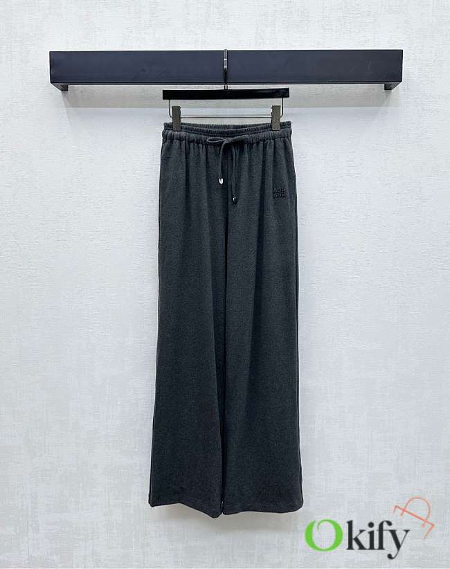 Okify MiuMiu Gray Drawstring Straight Leg Pants - 1