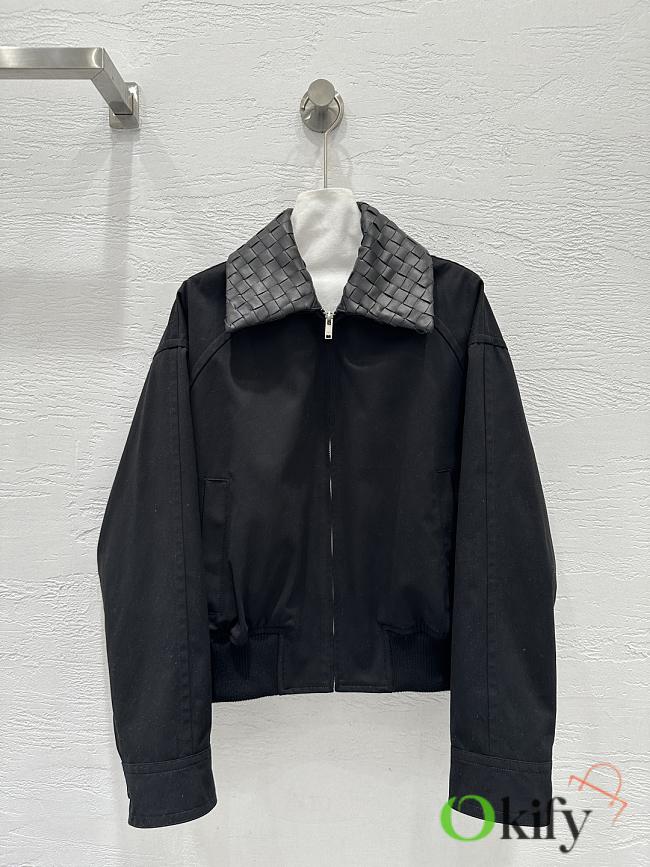 Okify Bottega Veneta Black Zip-up Jacket With Woven Leather Collar - 1